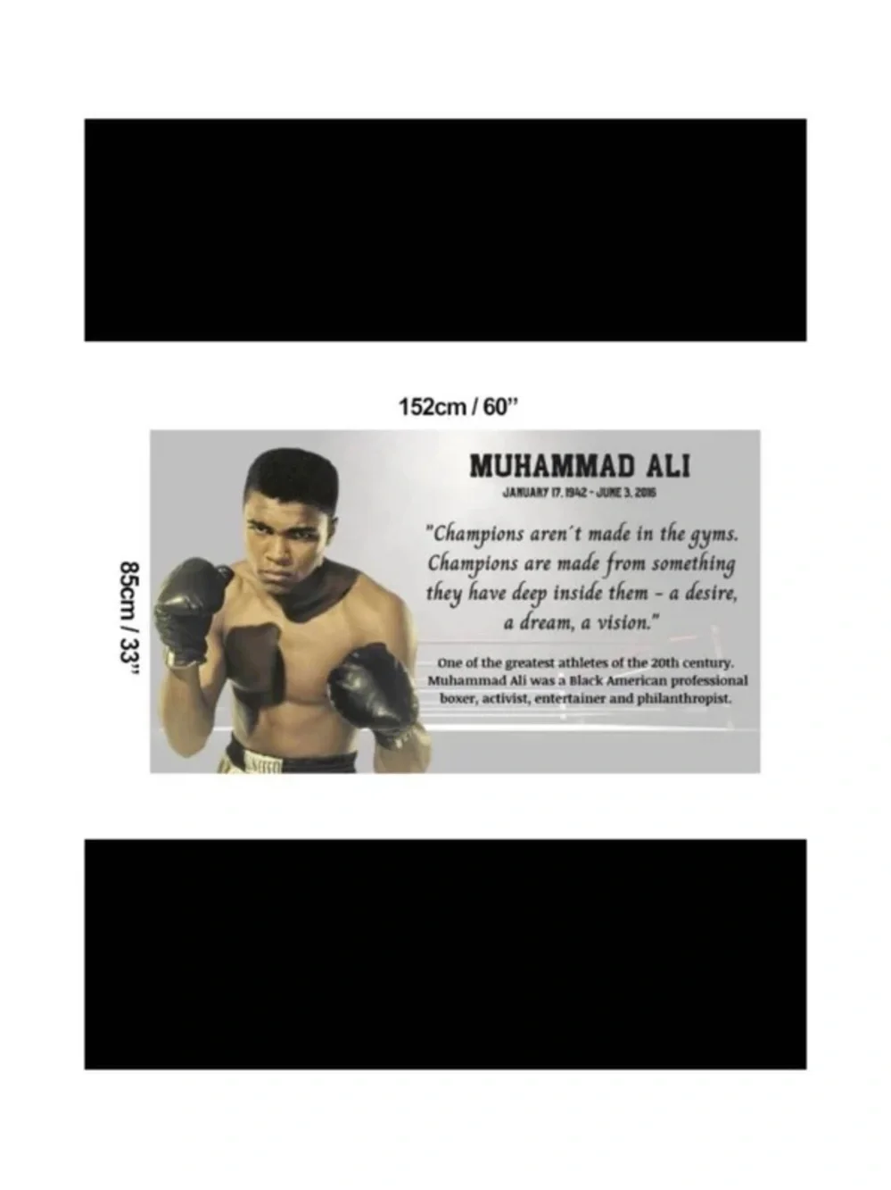 Muhammad Ali Inspirational Quote Wall Banner Tapestry - Black, White, Tan